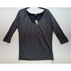 White House Black Market Striped Top Size L Black & Silver 3/4 Sleeve, NWT